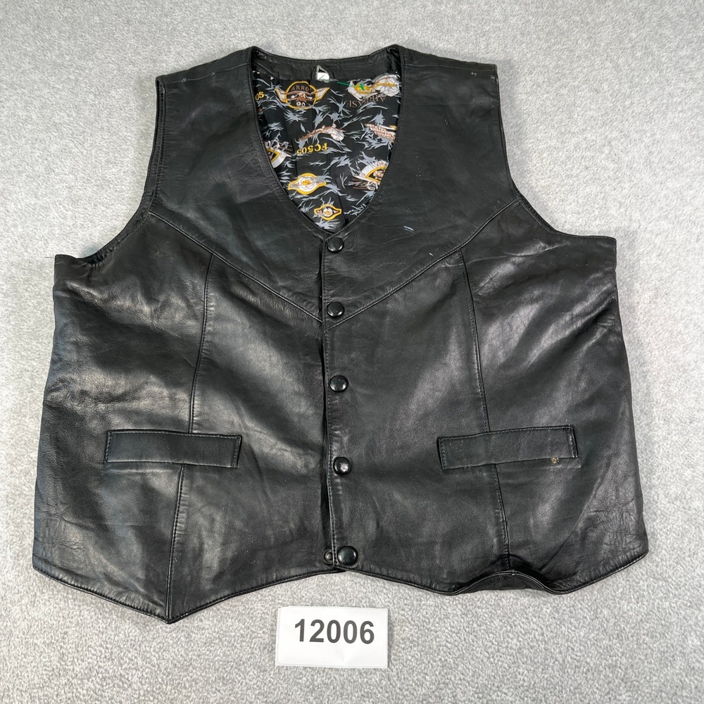 Vintage Arrow Motorcycle Vest Men XL Black Real Leather Snap Front Biker Western